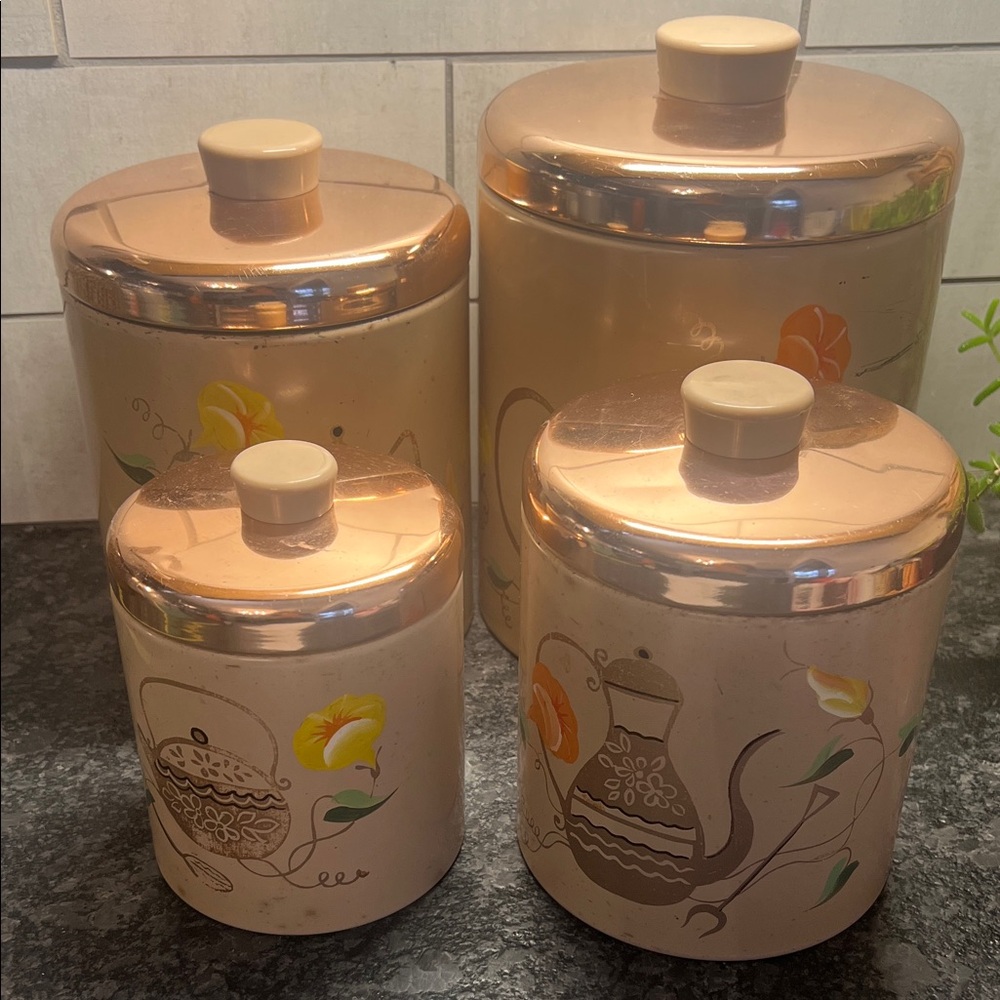 Ransburg Vintage Floral Canister Set of 4.  MCM KITCHEN.
